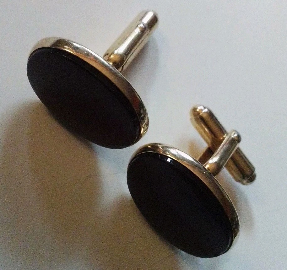 Vintage Gold Tone Oval Cufflinks Reddish Oval Set Bullet Back