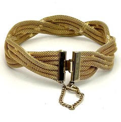 Vintage Francois Gold Tone Twisted Multi Strand Mesh Bracelet Signed Mid Century