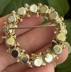 Vintage Orange brown Rhinestone circle Brooch Pin Jewelry