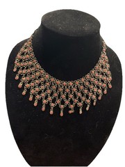 Vintage Chain Link Beaded Collar Necklace 16” With Clasp