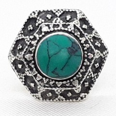 Vintage 2.50ctw Green Turquoise Cabochon Silver Ring Size 8