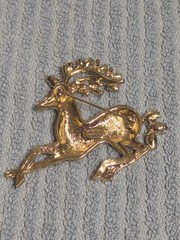 Nolan Miller Christmas Gold Tone Reindeer Brooch with Rhinestones