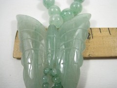 Vintage Jade Butterfly Necklace Jadeite Green Beaded 26 in Beaded Pendant Tassel