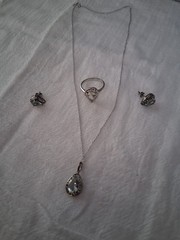 Vintage Tear Drop Necklace, Ring, And Earrings Set CZ Sterling 925