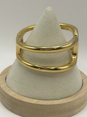 Vintage Gold Tone Modernist Hinged Cuff Bracelet Abstract Statement Spring Clasp