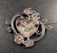 Jezlaine Heart Floral Vine Brooch – Vintage – Sterling 925 – 2″ – 12.3 g