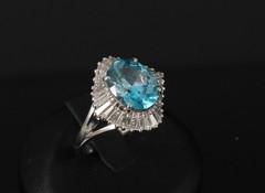Fine 6.11ct Natural Neon Blue Zircon & 1.50ct Diamond Platinum Ring Size 9.25