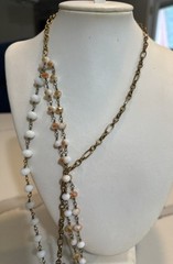 3-Layer Beaded Necklace Gold Tone Multicolor Neutral Boho Chic Long