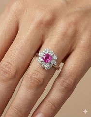 Vintage Platinum Cocktail Ring 1.77CT. Natural Round Cut Pink Sapphire GIA Cert