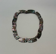 Vintage Taxco Sterling Silver Abalone Necklace Inlaid MCM Choker *Needs Repair*
