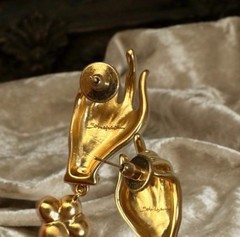Schiaparelli Gold Hand Crystal Drop Dangle Stud Earrings Surrealist Art Jewelry