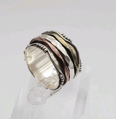 Sterling Silver Vintage Mixed Metal 3 Band Spinner Ring Size 8