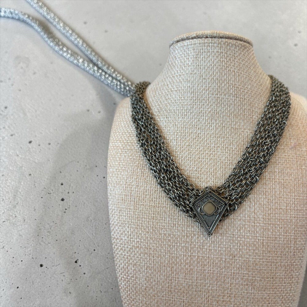 Vintage Gothic Chain Collar Necklace Multi Strand Gunmetal Medieval Armor