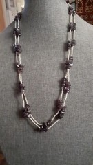 Amethyst Chips & White Glass seed Bead Station Double strand Necklace. 28 In.