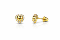 14K Yellow Gold White Gold Heart Shape CZ Earrings