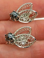Vintage Sterling Silver 6mm Hematite Fairy Wing Clip On Earrings 5.1 Grams