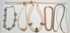 Vtg Costume Jewelry Necklace Signed Lot Faux Pearl Rhinestone Napier Monet Coro