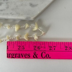 Vtg 80s 90s Beaded Shell Necklace White Long Handmade Beads Mother of Pearl MOP