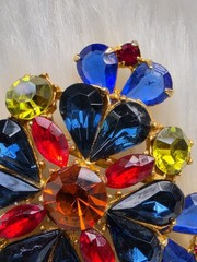 Vintage Signed Edlee Maltese Cross Brooch Multicolor Rhinestones Statement