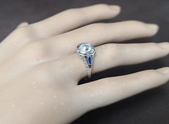 0.65ct Vintage filigree ring old mine cut Diamond belais 18k white gold