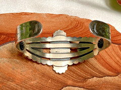 Fred Harvey Era Bell Trading Post Turquoise Three Stone Sterling Cuff Bracelet
