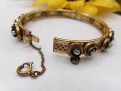 Signed Miriam Haskell Baroque Wired Pearls Hinged Bracelet~Safety Chain~6.5″