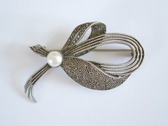 Original Fahrner Theodor Fahrner 925 Silver Brooch With Marcasites, Pearls 7.8 G