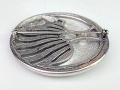 TONA Vintage Silver Tone Round Large Pin Brooch Moon Face
