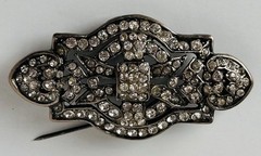 Vintage Brooch Art Deco Rhinestone Pave Pot Metal Pin Silver Tone Statement