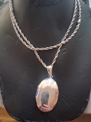 Sterling silver large locket double sided photo pendant necklace, Vintage 37″