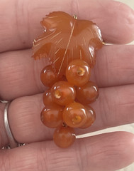 Vintage Russian Amber Leaf Grape Cluster Pin Brooch Pendant 2″ Long