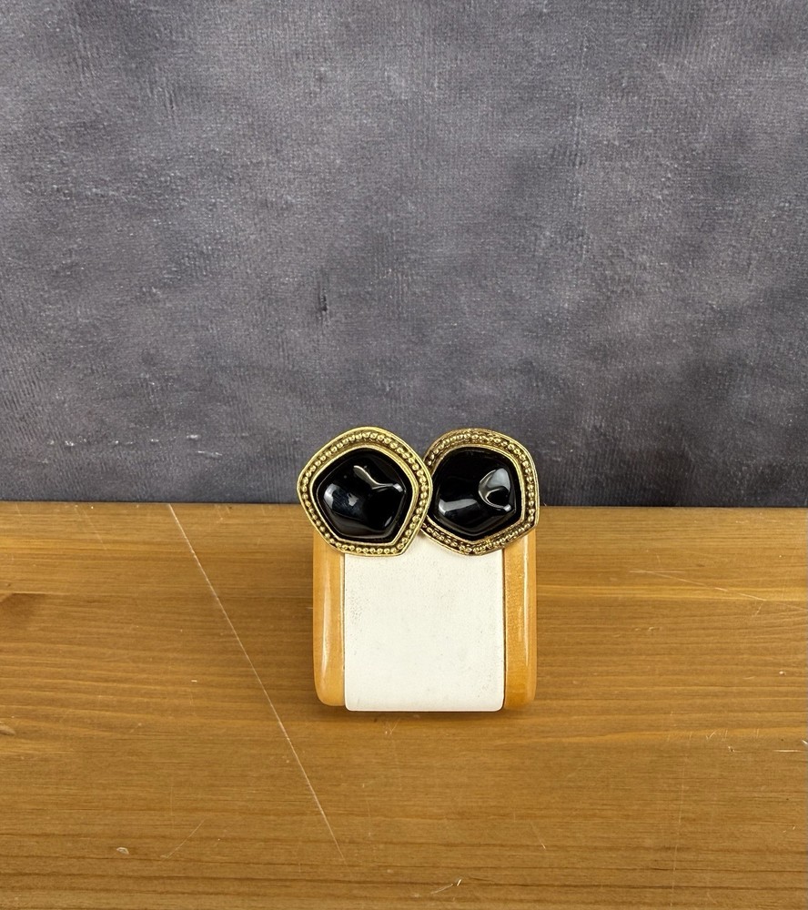 Vtg Yves Saint Laurent Square Enamel Clip-On Earrings Black Signed YSL