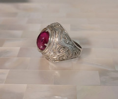 Vintage Asian Sterling Silver Genuine Gemstone Dragon Ring-Size 7.75