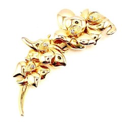 Vintage Estate Goldtone 3D Brooch Flowers Lilies Crystals Heavy Long Statement Q