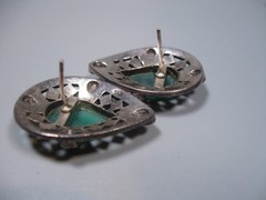 Vintage/Antique Sterling and Marcasite Earrings Green Stone