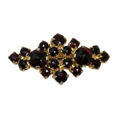 Vintage Czech Red Garnet Rose-Cut Brooch Pin Signed Austria 1.25 Inch Gold Tone