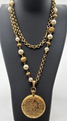 Signed Miriam Haskell Locket Necklace Faux Baroque Pearls Gold Tone VTG