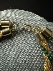 Vintage Mesh Twisted Beaded Bracelet Gold Tone Green Bead Rope Retro Career