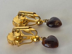 Vintage American Legion Auxiliary Clip On Earrings Dangle Heart