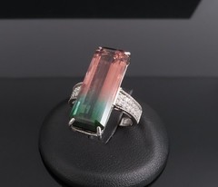 Rare 15.82ct Natural Party Color Tourmaline 0.35ct Diamond Platinum Ring, Size 7