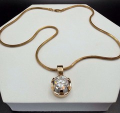 925 Sterling Silver Gold Vermeil 18” Chain Italy 10mm Crystal Pendant