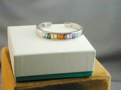 SPECTACULAR Tapered Baguette Rainbow Gemstone Channel Set Hinged Bangle Bracelet