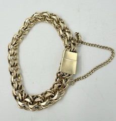 12K Gold Filled Vintage Double Link Charm Bracelet With Safety Chain 7.5in.