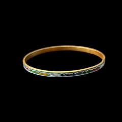 Sky Blue/ Rainbow Scroll Vintage Cloisonné Brass & Enamel Bangle (Medium)