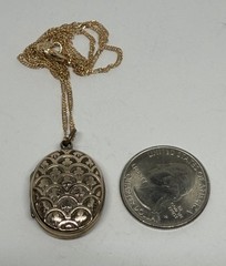 Antique Double Sided Rose Rolled Gold Fleur de Lys Flower Locket Necklace AS IS