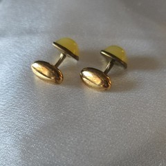 Vintage Yellow Gold Tone Square Cabochon Cufflinks Men Stud/Button Style