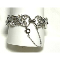 Vintage Coro Floral Infinity Link Rhinestone Bracelet Silver Tone 1950s