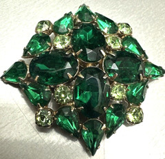 Designer Set Brooch Pin Earrings Green Rhinestone Unsigned Antique MCM