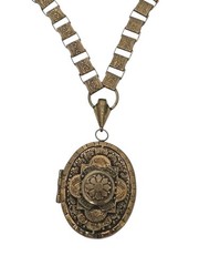 Antique Victorian French Engraved Book Chain, Locket Pendant, Mourning Necklace