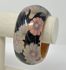 Vintage Chunky Floral Encased Wood Bangle Bracelet Y2K Boho 8″ Stackable